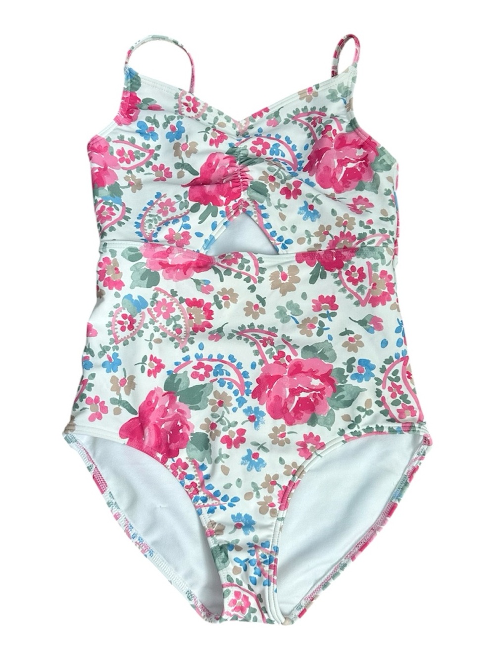 abercrombie kids Floral One-Piece Swimsuit - Pink, Green, Blue on White